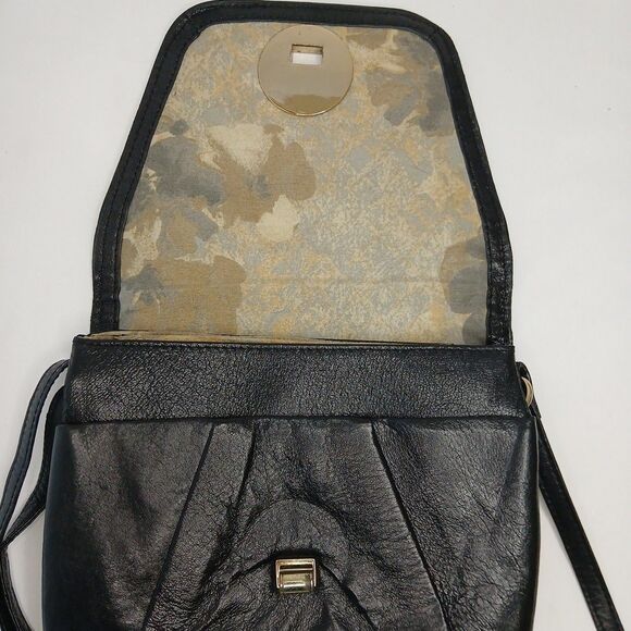 Elliot Lucca Leather Handbag Purse Crossbody Block Pattern Black Geometric - Picture 7 of 10